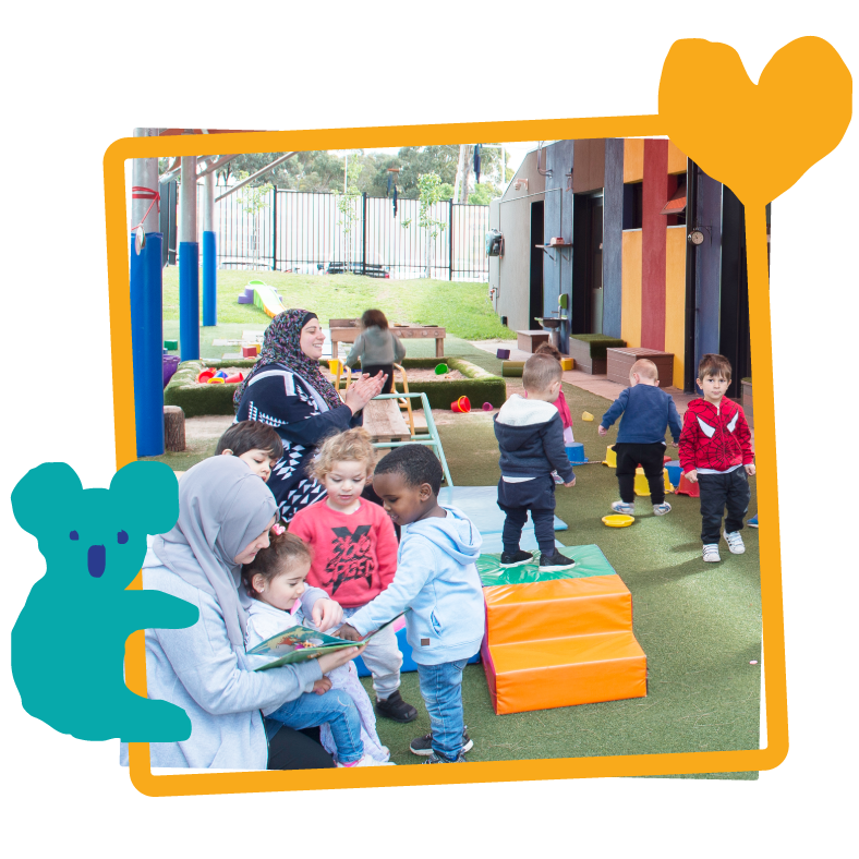 Children playing in the colourful, naturally-lit Baby Room